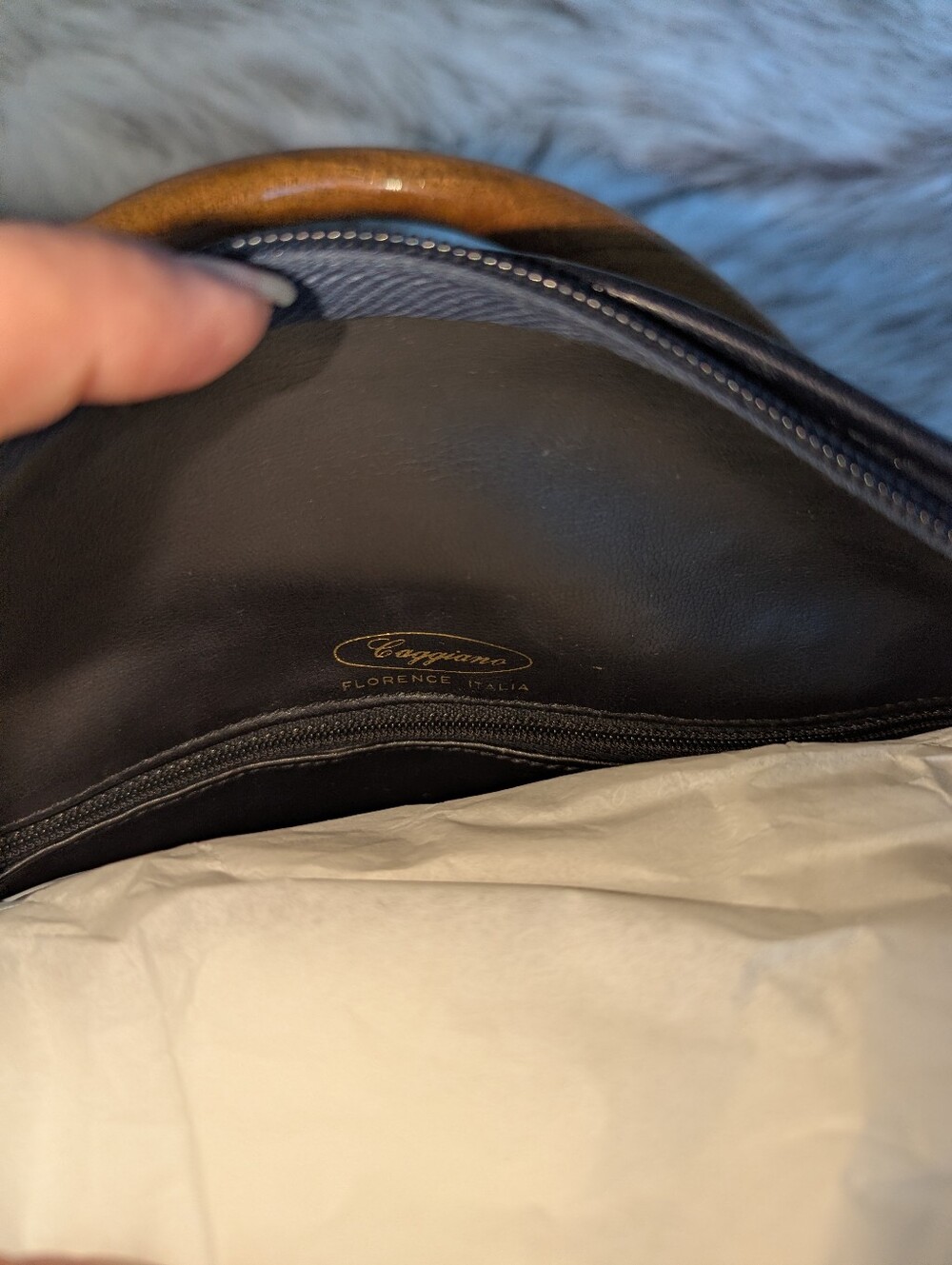 Vintage Caggiono Navy Suede Satchel - Picture 13 of 15